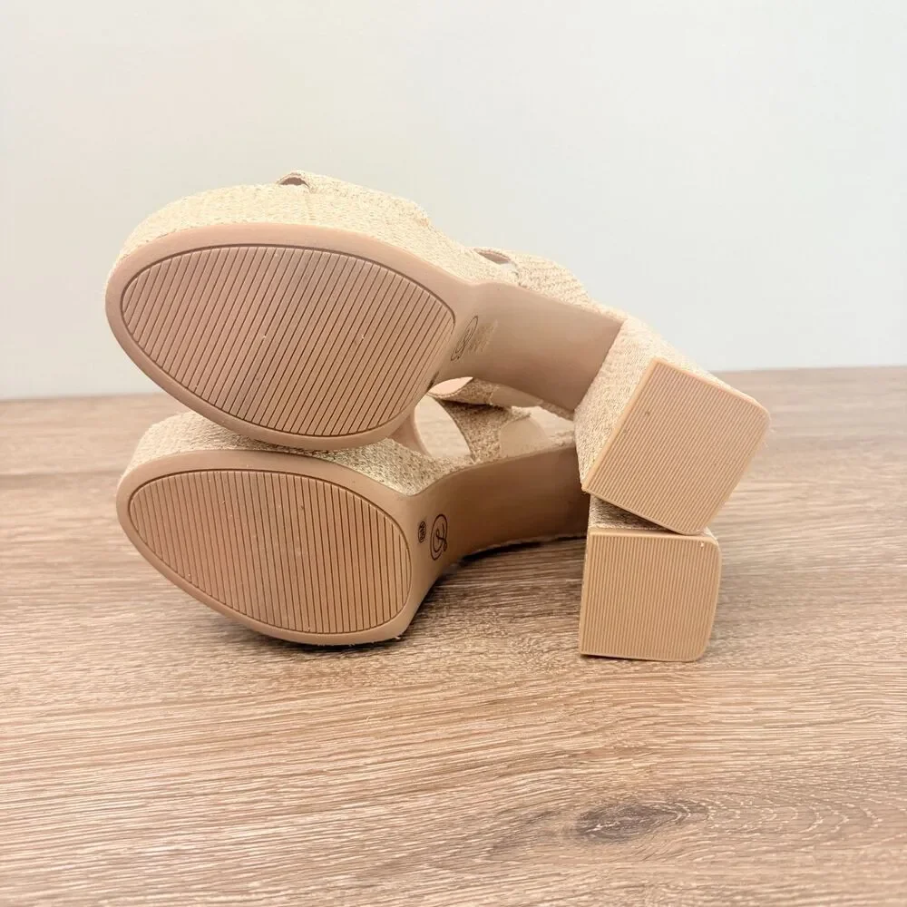 Chinese Laundry Raffia Platform Mule Sandals Womens Size 6.5 Beige Block Heel - Picture 5 of 10